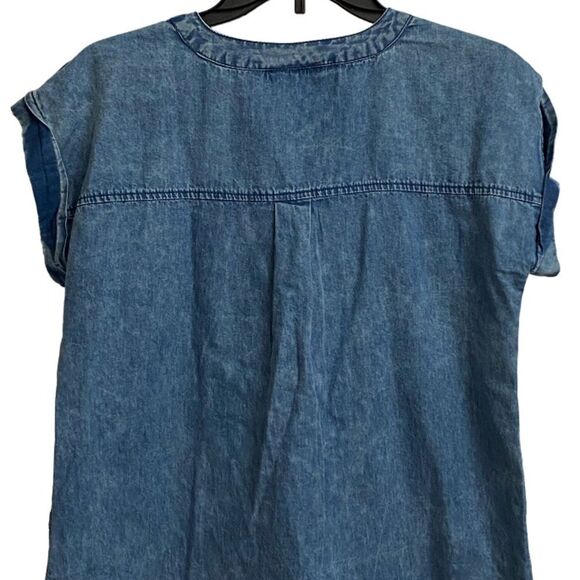 Mileage Women's Button Down Short Sleeve Shirt Size M Front Pockets Split Neck - Picture 9 of 12